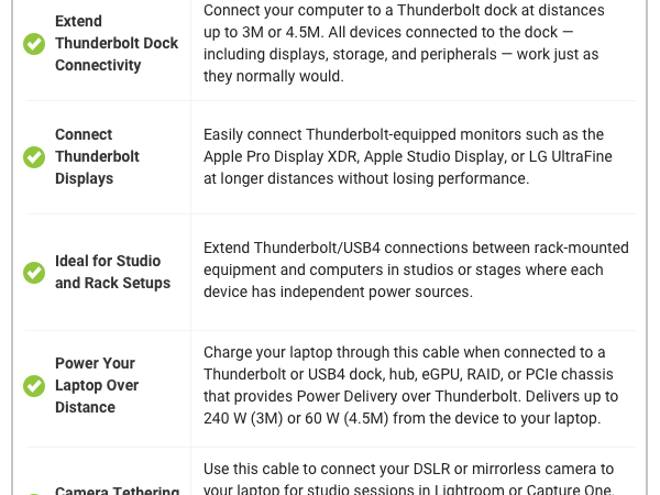 USB4 THUNDERBOLT 3 4 OPTICAL CABLE HIGH SPEED HIGH RES RESOLUTION 8K DURABLE BRAIDED LONG 40GB/S