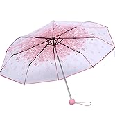 Plastic Transparent Folding Light Purple Cherry Flower Blossom Umbrella, Travel Clear Floral Rain...