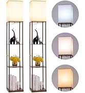 Gupuzm Floor Lamp with Shelves, Modern Square Standing Lamp with 3 Color Temperature Bulb, Corner...