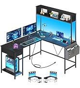 Yoobure L Shaped Desk Gaming Desk with LED Strip &amp; Power Outlet, Reversible L-Shaped Computer Des...