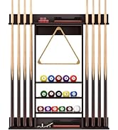 Bambition Wall Mounted Pool Cue Rack, Bamboo Billiards Sticks Holder for 8 Cue Sticks, Organizes ...