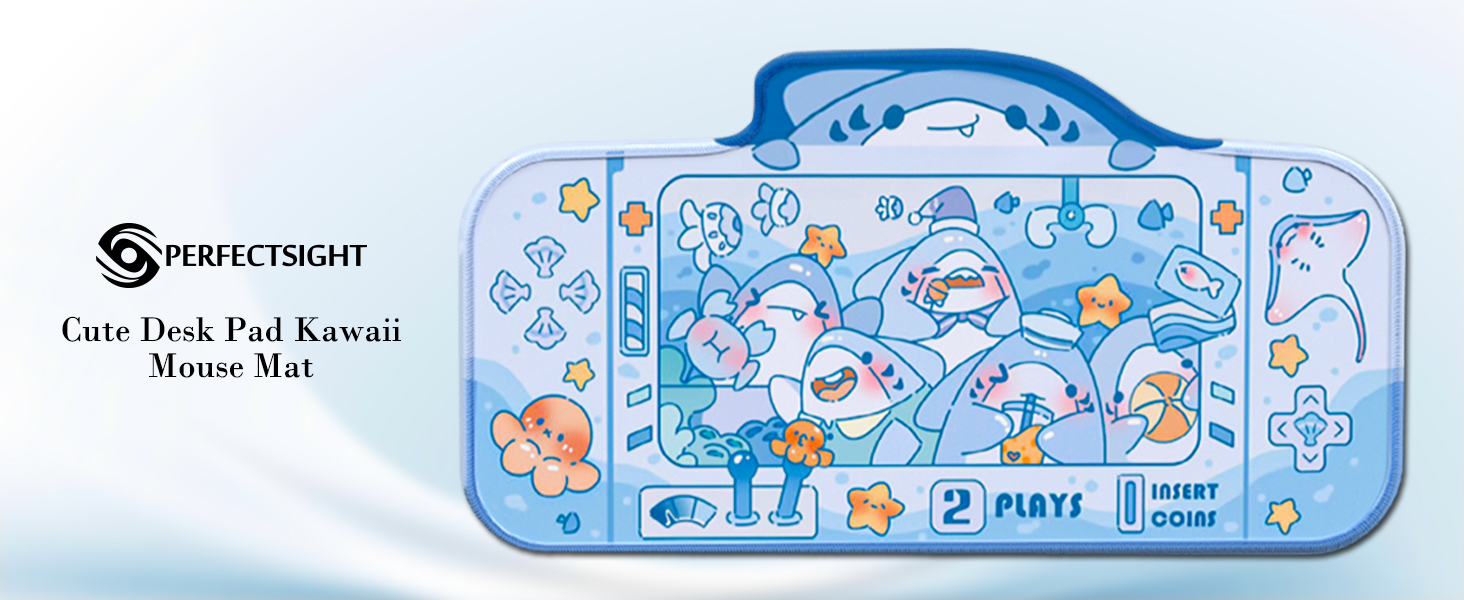 Cute Shark Party Desk Mat Kawaii Desk Pad, Switch Large Gaming Mouse Pad for Women Kids Girls Boys