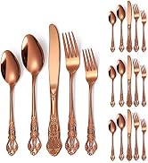 A · HOUSEWARE Rose Gold Flatware Set for 4 Vintage Hollow Relief Elegant Silverware for Dining, 2...