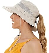 Sun Hat with Ponytail Hole for Women,Sun UV Protection UPF50+ Waterproof Beach Bucket Safari Hiki...