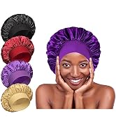 4Pcs Silk Satin Bonnets for Sleeping - Elastic Wide Band Wrap for Black Women Men,Silk Bonnets fo...