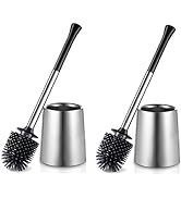 Toilet Bowl Brush Holder Set: 2Pack Silicone Stainless Steel Deep Cleaning Toilet Cleaner Brush f...