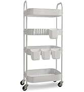 Ytmshisan 4-Tier Metal Rolling Cart with Wheels, Storage Utility Organizer Cart for Kitchen, Bath...