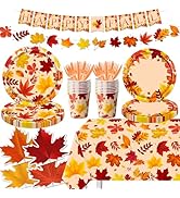 Fall Plates and Napkins Party Supplies, 142pcs Thanksgiving Party Decorations Happy Fall Maple Le...