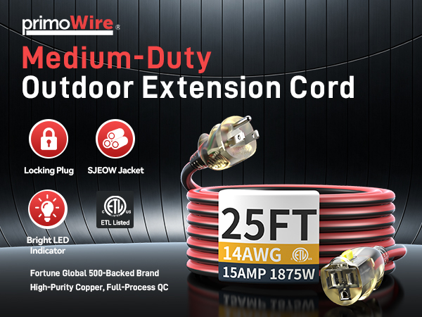 25FT Medium Duty Outdoor Extension Cord