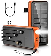 boogostore Portable Charger with Built in Cable and Wall Plug 30000mAh 22.5W Fast Charging Solar ...