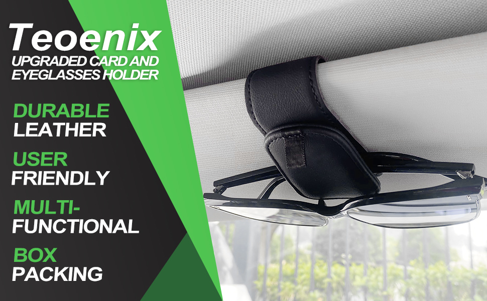 Teoenix Upgraded Leather Sunglass Holder for Car Sun Visor-1