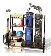 HavenlyYouth Golf Bag Organizer with Wheels,Large Golf Bag Storage Rack for 2 Golf Bag, Golf Club...