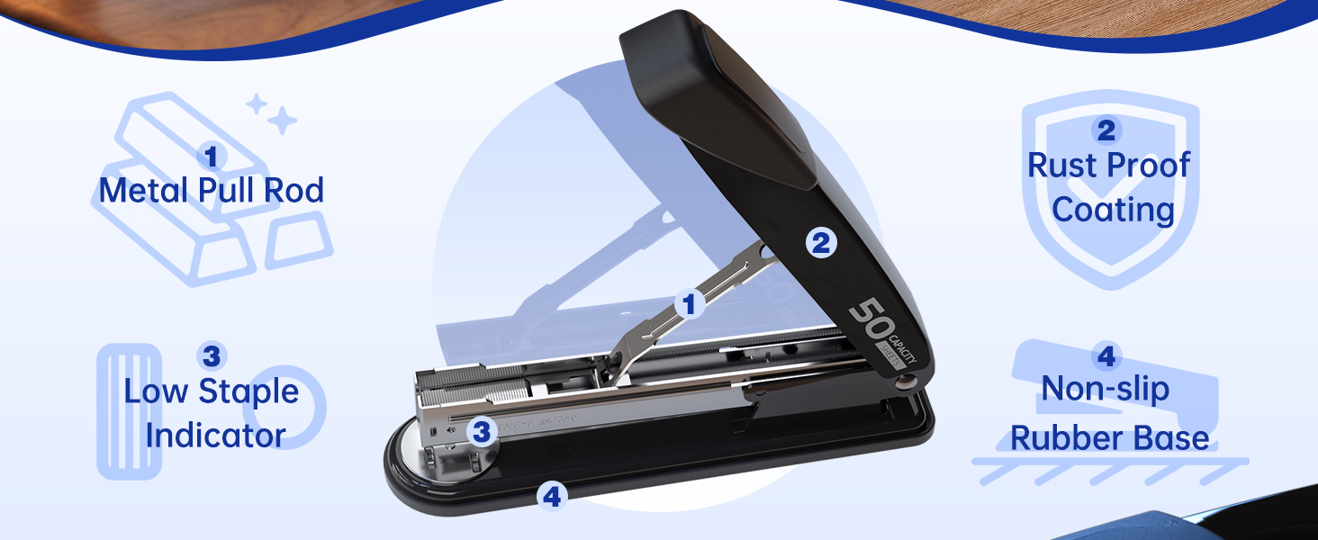 Metal Pull Rod, Low Staple Indicator, Rust Proof Coating, Non-slip Rubber Base
