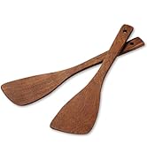 Wooden Spatula for Non Stick Cookware,Wood Utensils Set for Cooking,Long Handle Flat Frying Incli...