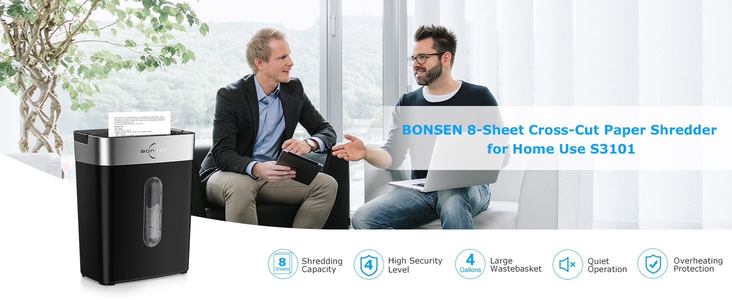 BONSEN 8-Sheet Cross-Cut Paper Shredder for Home and Small Office S3101