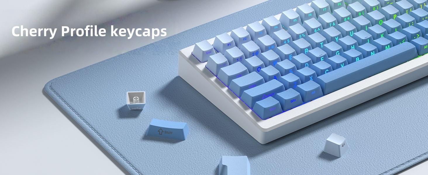 womier Blue PBT keycap Set,Shine Through keycap 75 Percent,Double Shot Key caps,Cherry Profile