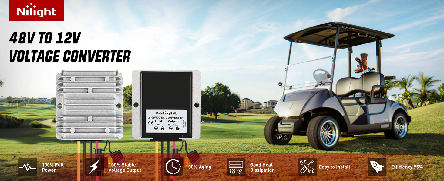 Nilight 240W 48V 36V to 12V 20A DC Converter Regulator Reducer with Fuse