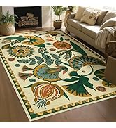 Joydeco Egypt Floral Boho 5x7 Area Rugs for Living Room, Washable Beige Area Rug for Bedroom Entr...