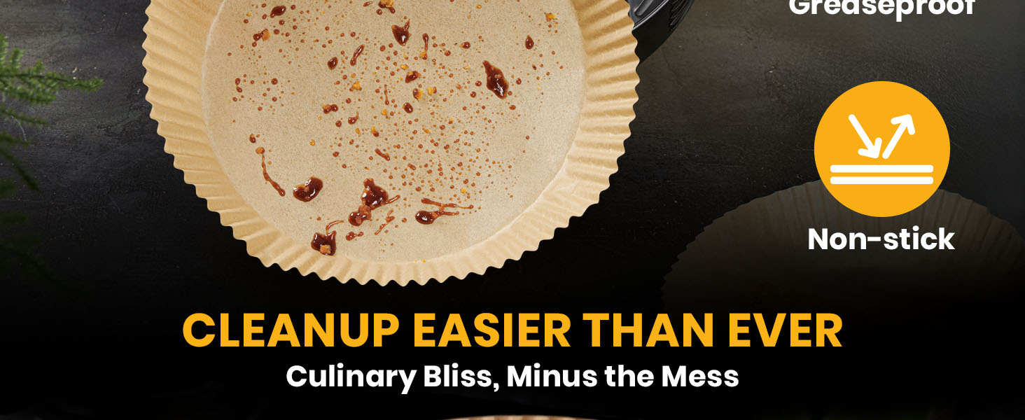 Disposable air fryer liners round shape help reduce mess and simplify cleanup.