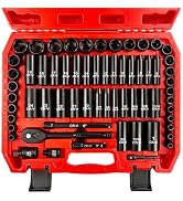 EACELIY 64pcs 3/8" Socket Set,Drive Impact Socket Set, SAE/Metric, Deep &amp; Shallow, Cr-V Steel, 6 ...