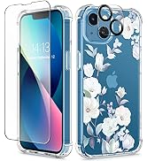 GVIEWIN for iPhone 13 Case Floral, with Screen Protector&amp;Camera Lens Protector,[Non Yellowing] So...