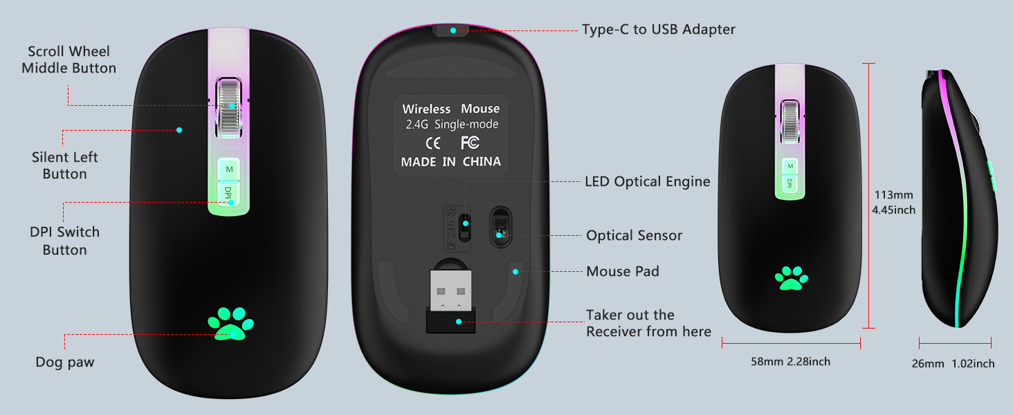 Backlit LED Portable Slim Cordless Mouse laptop mouse wireless