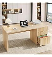 Fluted Desk with File Drawers - 47 Inch Modern Executive Desk Wood Desks with Cabinet Drawers for...
