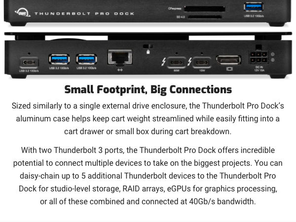 2 Thunderbolt 3, Daisy Chain 5 Thunderbolt devices, RAID, egpu, connected at 40Gb/s
