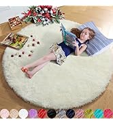 Amdrebio Ivory White Round Rug 4Ft for Kids Bedroom Aesthetic, Washable Fluffy Fuzzy Circle Area ...
