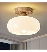 WOKNOS Mid-Century Modern Semi Flush Mount Ceiling Light, Faux Wood Kitchen Ceiling Light Fixture...