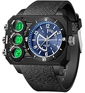 findtime Big Face Watch for Men Square Large Face Cool Mens Watches with Three Time Zone Countdow...