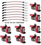 8-Pack UF262 Round Ignition Coils &amp; 748UU Spark Plug Wires Set - Compatible with Chevy Silverado/...