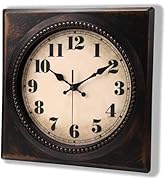 Retro Wall Clock Vintage 1950s Style, Silent Square Clock for Kitchen Home Décor,12 Inch Black-Gold