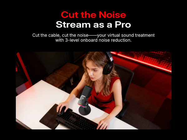 MAONO PD100W Wireless Microphone for PC,USB Gaming Mic with One-Click Noise Reduction