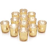 Gold Votive Candle Holders Set of 12, Speckled Gold Glass Candle Holders, Tea Lights Candle Holde...