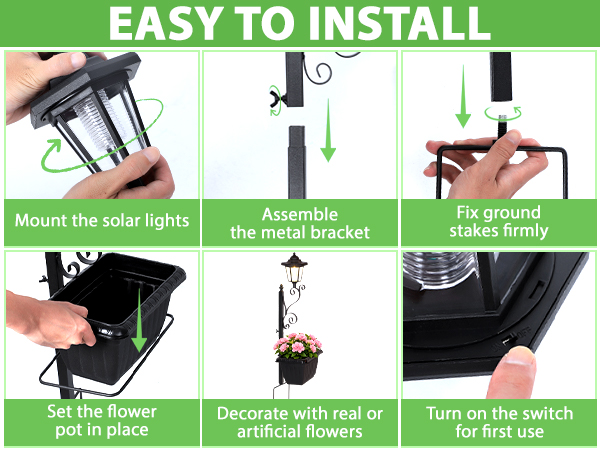 Outdoor Flower Pots Solar Post Lamps Solar Lamp Post Lights Decorative Lamp for Garden, Patio