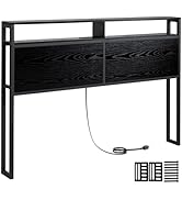 LOAKEKEL Queen Size Headboard, Metal and Wood Headboard with Charging Station, Head Boards with S...