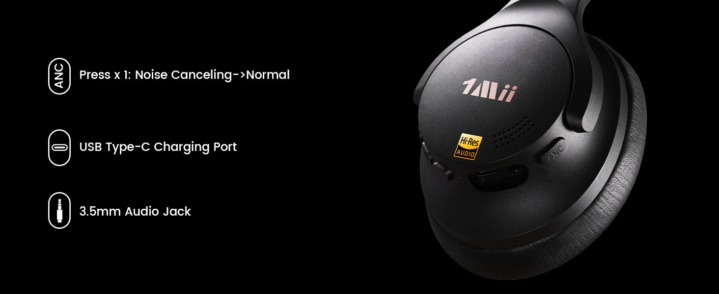 1Mii AI Y8 Active Noise Cancelling Headphones, Wireless Headphones Over Ear Bluetooth 6.0