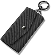 Leather Key Holder Wallet with 6 Hooks, Carbon Fiber Pattern Portable Keychain Pouch for Men, Women