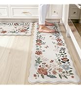 Collive Kitchen Mats Cushioned Anti Fatigue, Scalloped Waterproof Kitchen Floor Mat Beige Sink Ru...