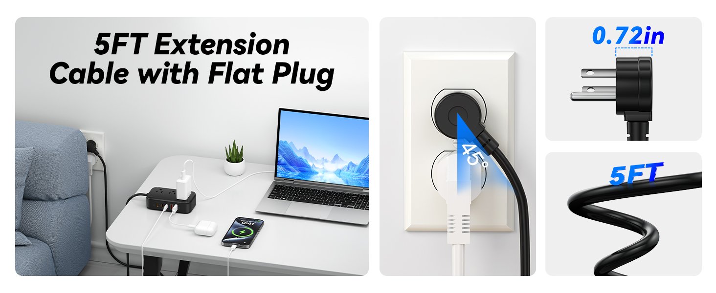 5FT Extension Cable with Flat Plug