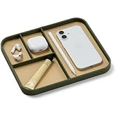 Nordik Leather Valet Tray - Moss Green - 9.5 x 7.9 Inch Medium Vegan Leather Tray - Stylish Night...