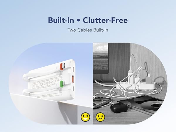 Built-In ·Clutter-Free, Integrated cables eliminate cord clutter. Neverpack charging cables again!!