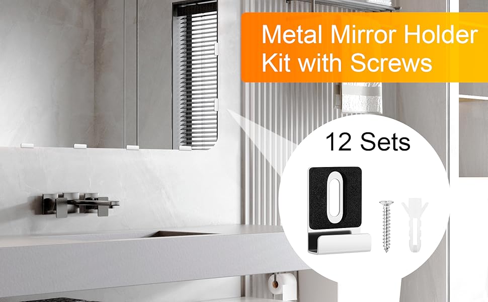 12PCS Metal Mirror Holder Kit for Wall Mounting