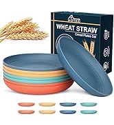 HOTEC Unbreakable Deep Dinner Plates Wheat Straw Plastic Plates Dishwasher Safe Kitchen Plates Di...