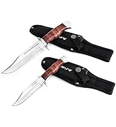 Flissa 2-piece Bowie Knife with Sheath, Fixed Blade Hunting Knife with Leather Handle for Outdoor...