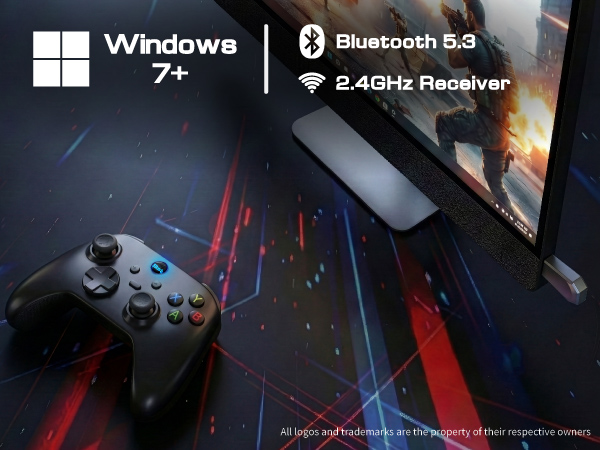 windows 7+, bluetooth 5.3, 2.4ghz receiver