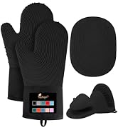 Tayfeim Silicone Oven Mitts 5pcs, Upgraded Pot Holders Set Heat Resistant 500F, Waterproof, Cotto...