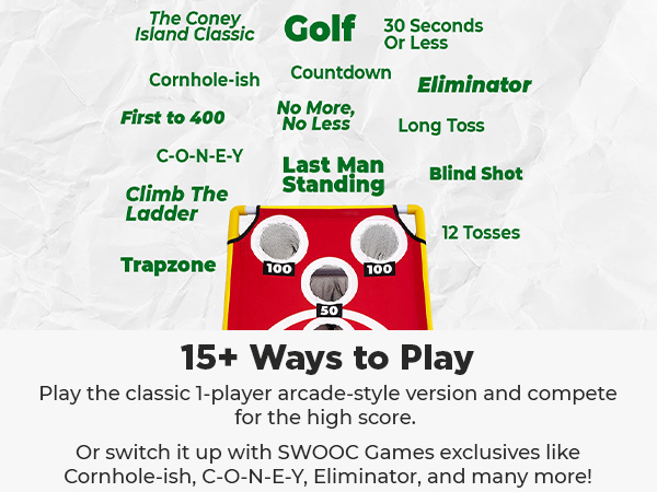 Take the cornhole board and bags for an indoor game or yard games for the family