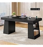 UPOSOJA 55.9 in Executive Desk with Power Outlets, Modern Home Office Desk with Storage Shelves, ...